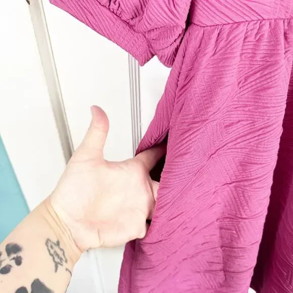 Free People Violet Mini Dress Puff Sleeves Textured Fabric Babydoll Pleated XS - Picture 8 of 13